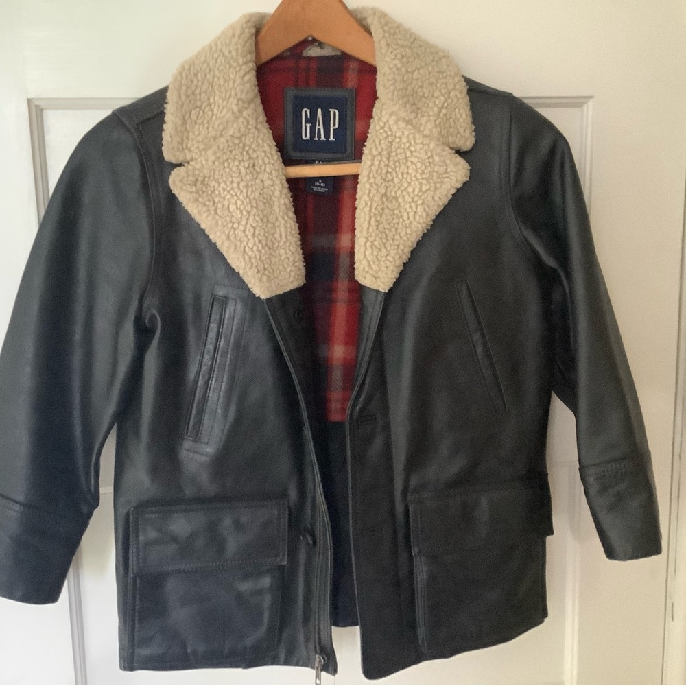 Vintage Real Leather, Real Sherpa boys lined jacket coat, Gap S (5-6), excellent